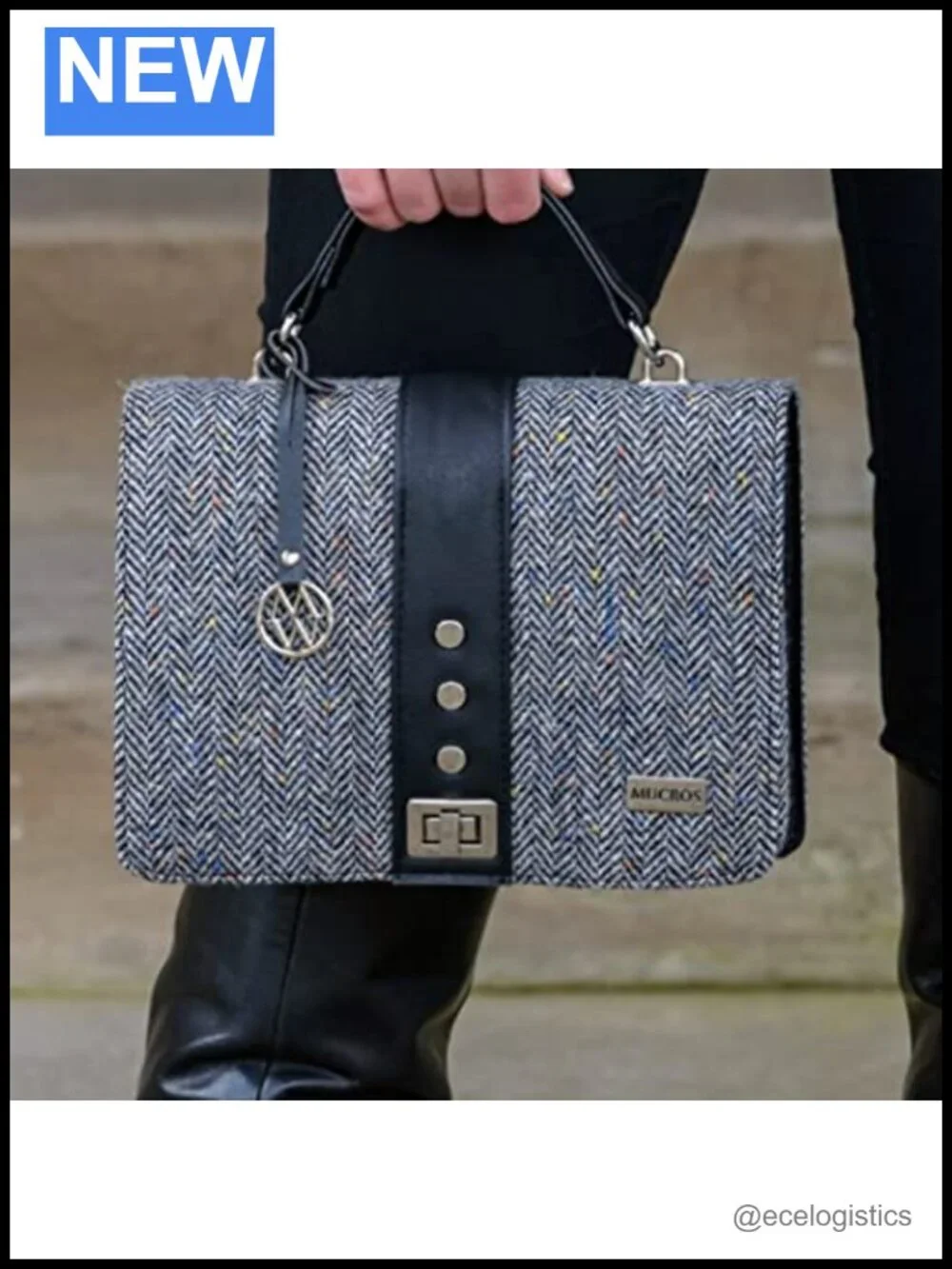Irish Tweed Wool Top-Handle Satchel Handbag with Adjustable Strap